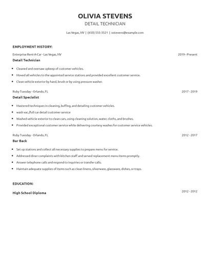 Detail Technician Resume