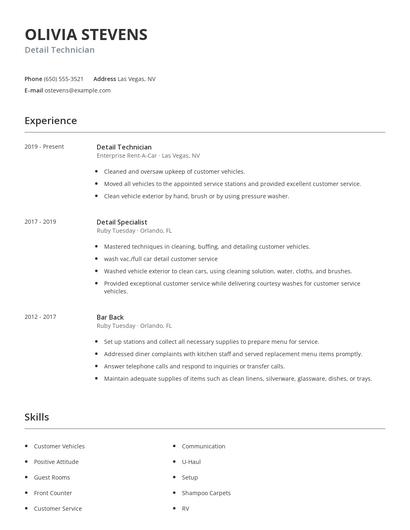 Detail Technician Resume