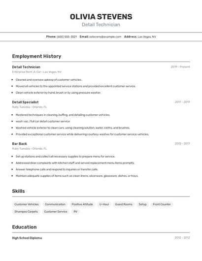 Detail Technician Resume