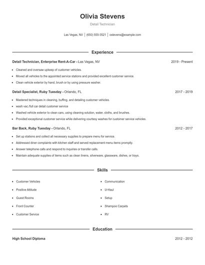 Detail Technician Resume