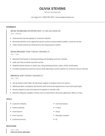 Detail Technician Resume
