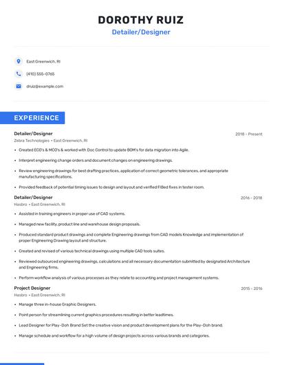 Detailer/Designer Resume