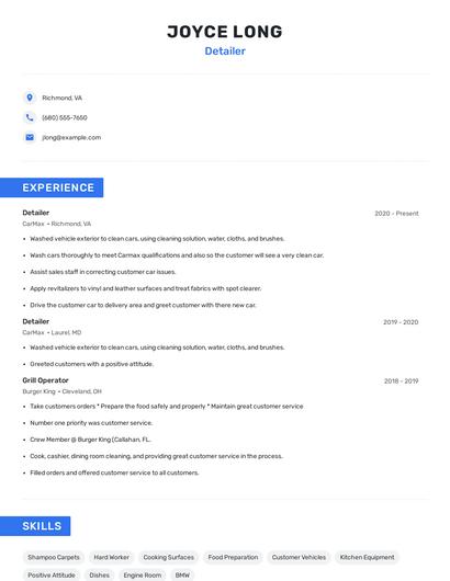 Detailer Resume
