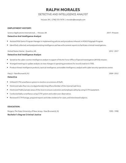 Detective And Intelligence Analyst Resume