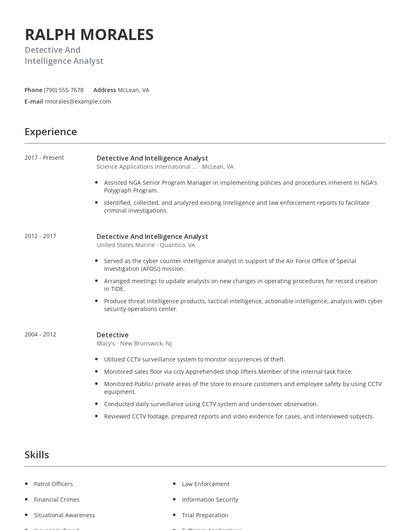 Detective And Intelligence Analyst Resume