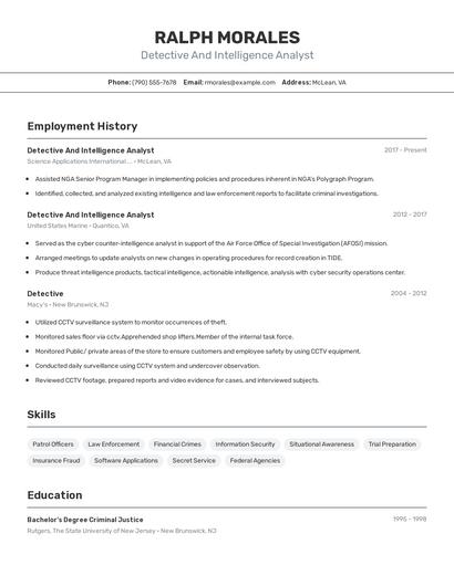 Detective And Intelligence Analyst Resume