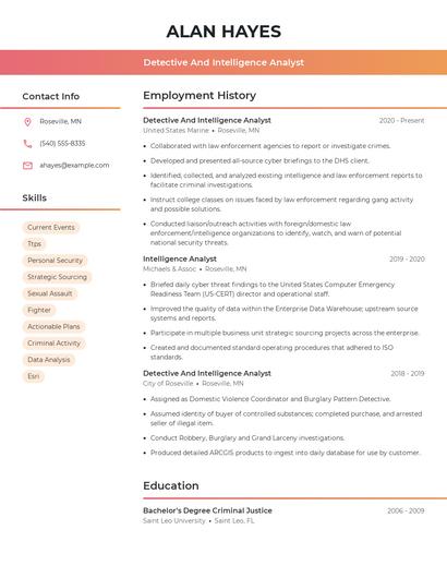 Detective And Intelligence Analyst Resume
