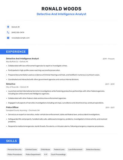 Detective And Intelligence Analyst Resume