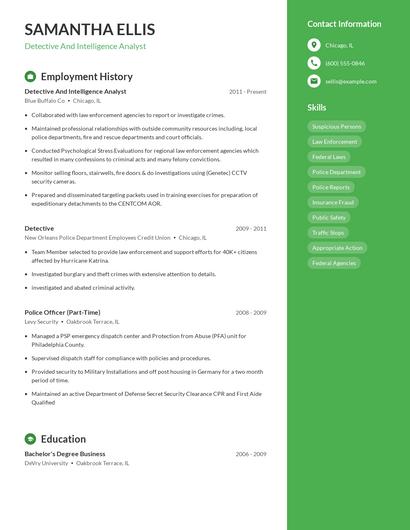 Detective And Intelligence Analyst Resume