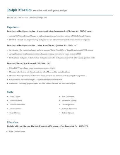 Detective And Intelligence Analyst Resume