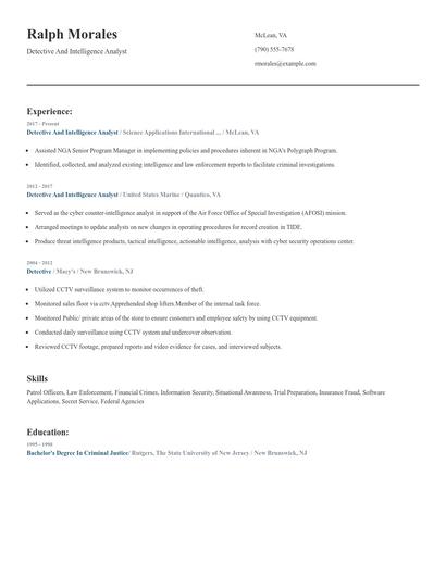 Detective And Intelligence Analyst Resume