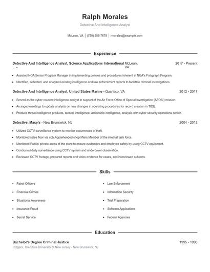 Detective And Intelligence Analyst Resume