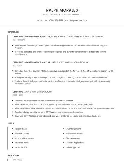 Detective And Intelligence Analyst Resume