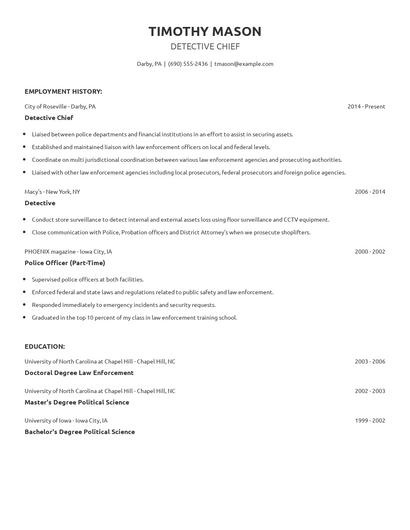 Detective Chief Resume