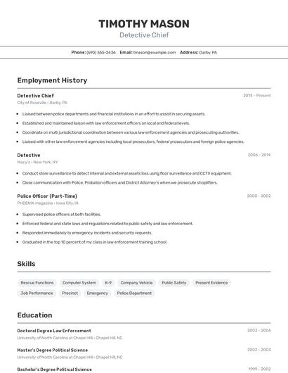 Detective Chief Resume