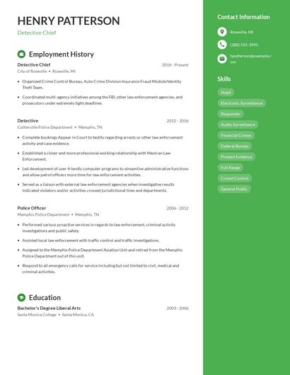 Detective Chief Resume
