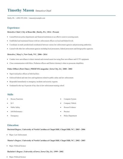 Detective Chief Resume