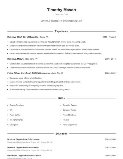 Detective Chief Resume