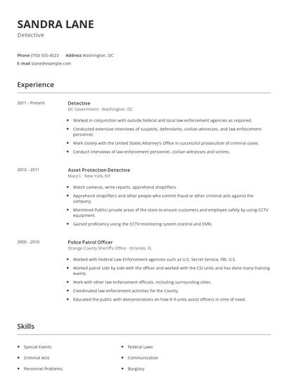 Detective Resume