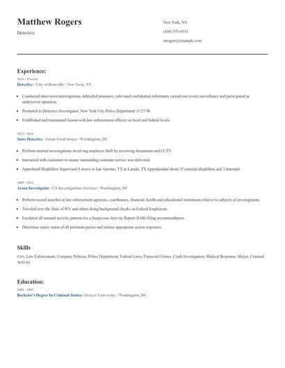 Detective Resume