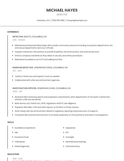 Detective Resume