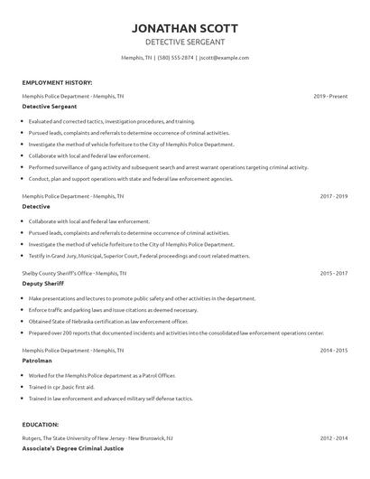 Detective Sergeant Resume