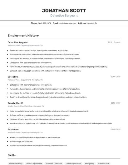 Detective Sergeant Resume