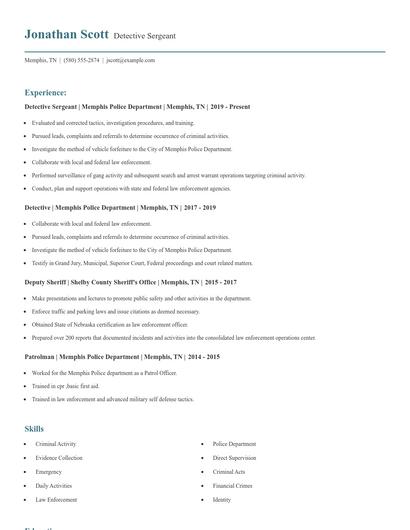 Detective Sergeant Resume