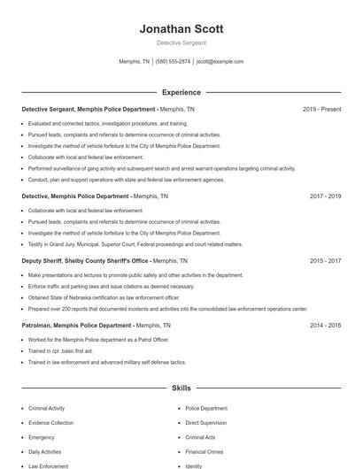 Detective Sergeant Resume
