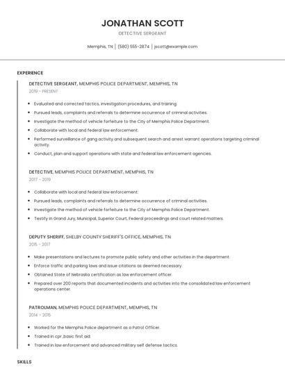 Detective Sergeant Resume