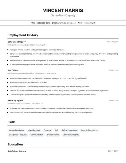 Detention Deputy Resume