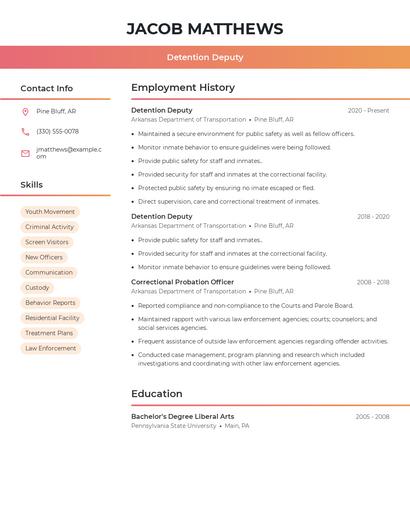 Detention Deputy Resume