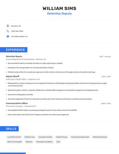 Detention Deputy Resume
