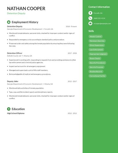 Detention Deputy Resume