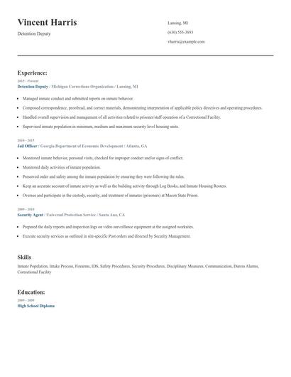 Detention Deputy Resume