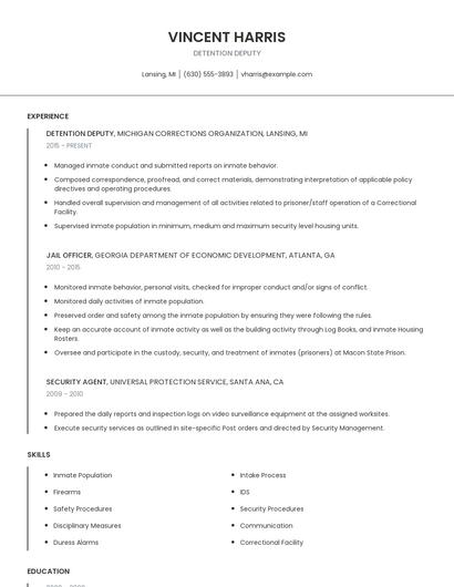 Detention Deputy Resume