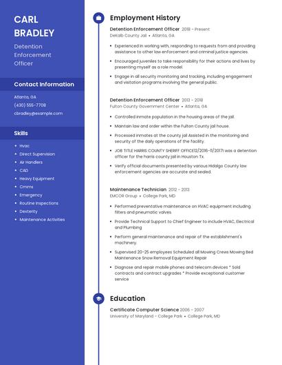Detention Enforcement Officer Resume