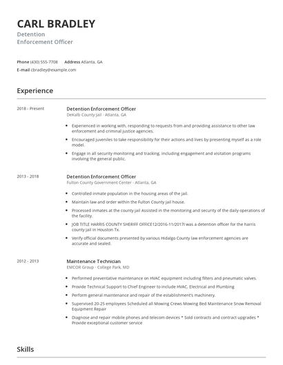 Detention Enforcement Officer Resume