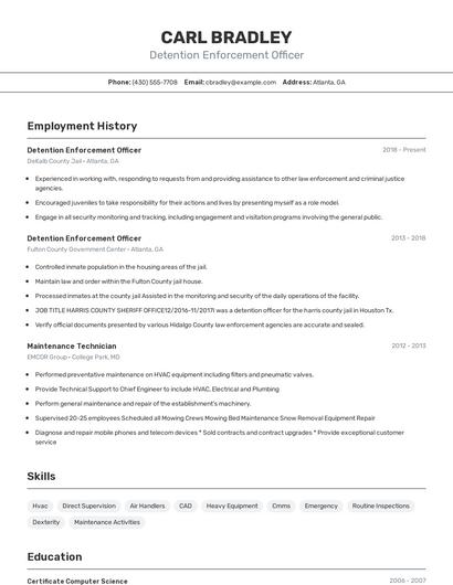 Detention Enforcement Officer Resume