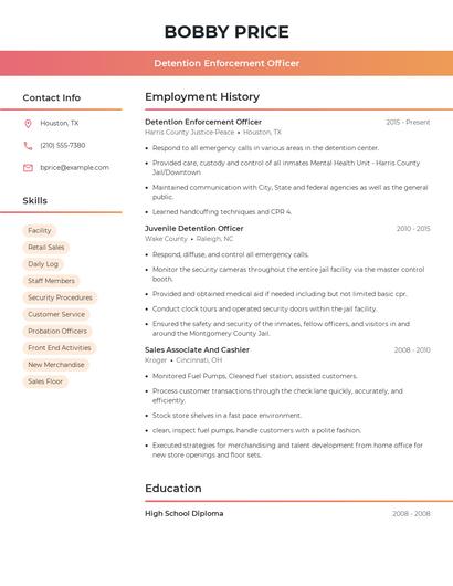 Detention Enforcement Officer Resume