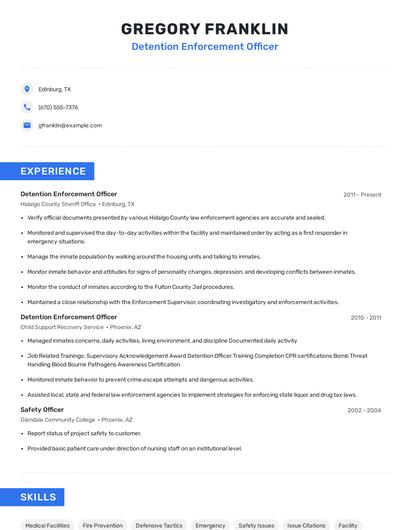Detention Enforcement Officer Resume