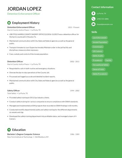 Detention Enforcement Officer Resume