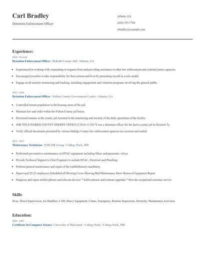 Detention Enforcement Officer Resume