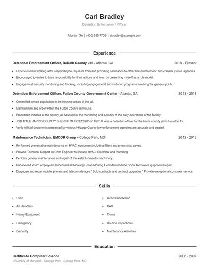Detention Enforcement Officer Resume