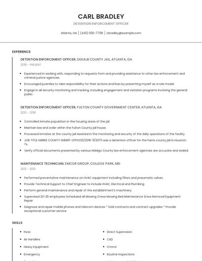Detention Enforcement Officer Resume