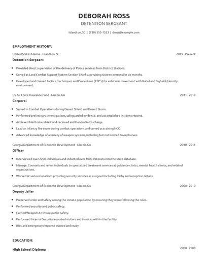 Detention Sergeant Resume