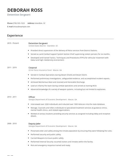 Detention Sergeant Resume
