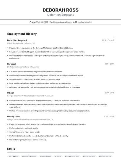Detention Sergeant Resume