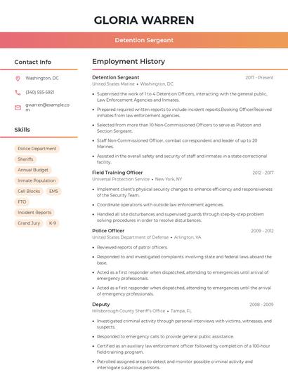Detention Sergeant Resume
