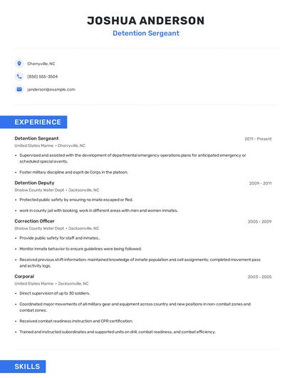 Detention Sergeant Resume